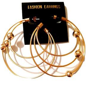 Gold Tone Hoop Earrings Triple Circle Dangle New
